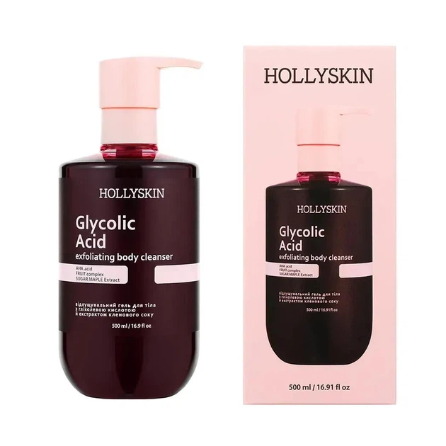 прищі Відлущувальний гель для очищення тіла Hollyskin Glycolic Acid з гліколевою кислотою й екстрактом кленового соку 500 мл - Зображення 1