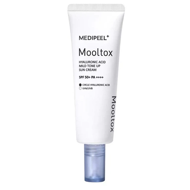 крем Тонізуючий сонцезахисний крем для обличчя Medi-Peel Mooltox Hyaluronic Acid Mild Tone Up Sun Cream - Зображення 1