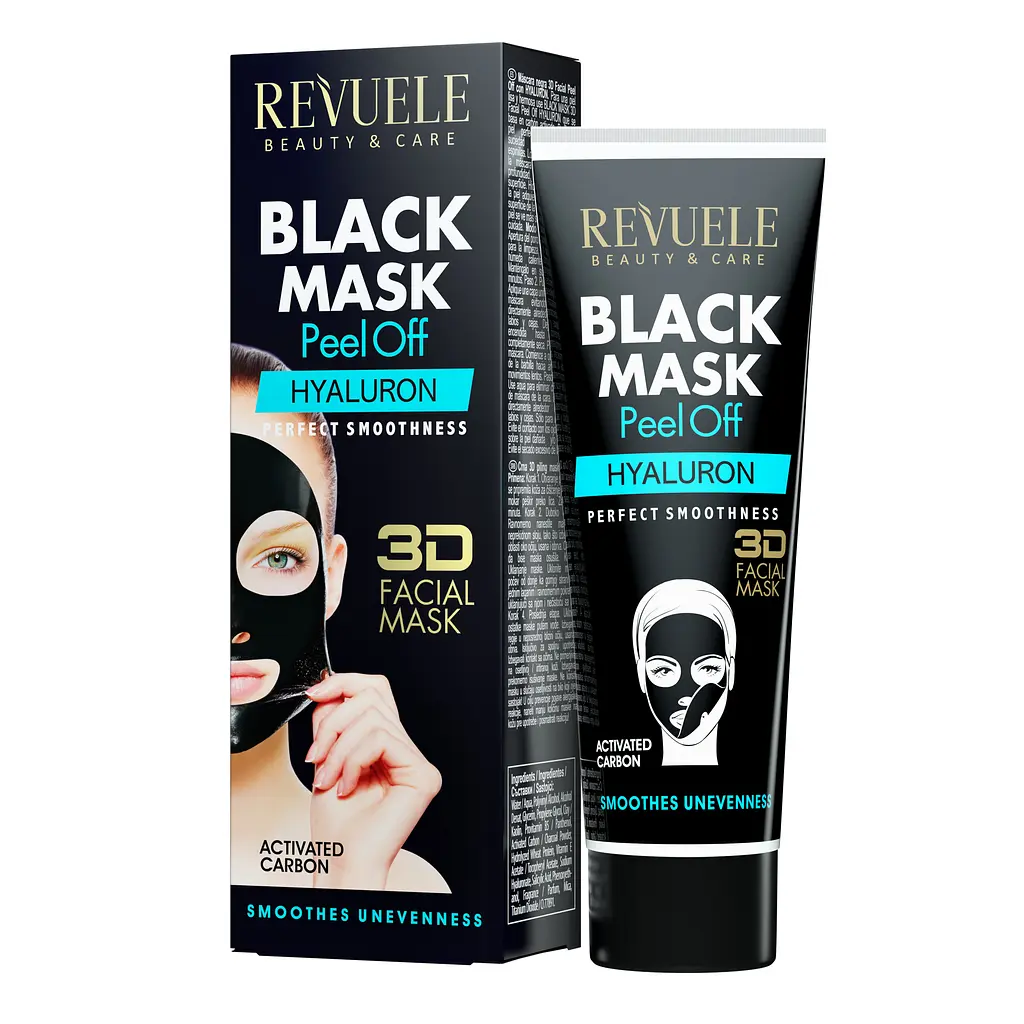 плівка Чорна маска-плівка для обличчя Revuele Black Mask Peel Off Hyaluron з гіалуроновою кислотою 80 мл - Зображення 1